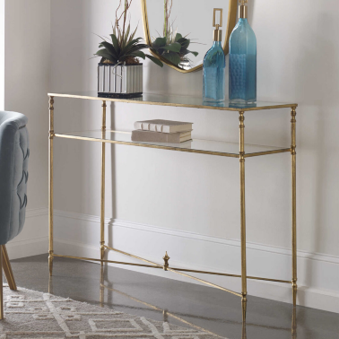 Золотая консоль Hugo с зеркальной столешницей - 